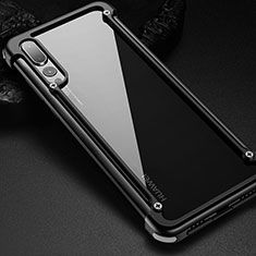 Handyhülle Hülle Luxus Aluminium Metall Rahmen Tasche T01 für Huawei P20 Pro Schwarz