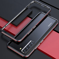Handyhülle Hülle Luxus Aluminium Metall Rahmen Tasche T01 für Huawei P40 Lite 5G Rot und Schwarz