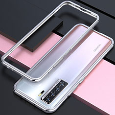 Handyhülle Hülle Luxus Aluminium Metall Rahmen Tasche T01 für Huawei P40 Lite 5G Silber