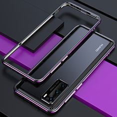 Handyhülle Hülle Luxus Aluminium Metall Rahmen Tasche T01 für Huawei P40 Violett