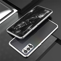 Handyhülle Hülle Luxus Aluminium Metall Rahmen Tasche T01 für Oppo Reno4 Pro 5G Silber