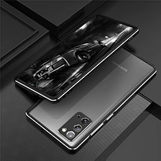 Handyhülle Hülle Luxus Aluminium Metall Rahmen Tasche T01 für Samsung Galaxy Note 20 5G Silber und Schwarz