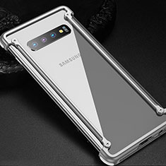 Handyhülle Hülle Luxus Aluminium Metall Rahmen Tasche T01 für Samsung Galaxy S10 Plus Silber