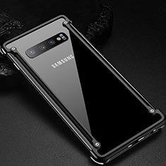 Handyhülle Hülle Luxus Aluminium Metall Rahmen Tasche T01 für Samsung Galaxy S10 Schwarz