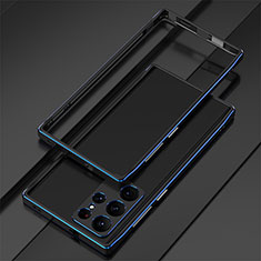 Handyhülle Hülle Luxus Aluminium Metall Rahmen Tasche T01 für Samsung Galaxy S21 Ultra 5G Blau und Schwarz