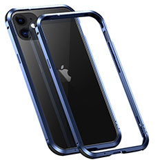 Handyhülle Hülle Luxus Aluminium Metall Rahmen Tasche T02 für Apple iPhone 12 Blau