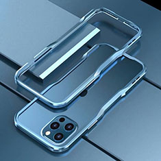 Handyhülle Hülle Luxus Aluminium Metall Rahmen Tasche T03 für Apple iPhone 12 Pro Blau