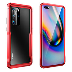 Handyhülle Hülle Luxus Aluminium Metall Rahmen Tasche T03 für Huawei P40 Pro Rot