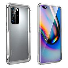 Handyhülle Hülle Luxus Aluminium Metall Rahmen Tasche T03 für Huawei P40 Pro Silber