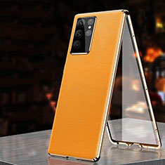 Handyhülle Hülle Luxus Aluminium Metall Tasche 360 Grad Ganzkörper D01 für Samsung Galaxy S21 Ultra 5G Orange