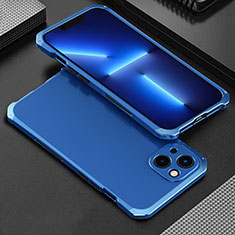Handyhülle Hülle Luxus Aluminium Metall Tasche 360 Grad Ganzkörper für Apple iPhone 13 Mini Blau