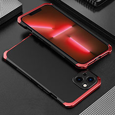 Handyhülle Hülle Luxus Aluminium Metall Tasche 360 Grad Ganzkörper für Apple iPhone 13 Mini Rot und Schwarz