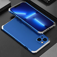 Handyhülle Hülle Luxus Aluminium Metall Tasche 360 Grad Ganzkörper für Apple iPhone 13 Mini Silber und Blau
