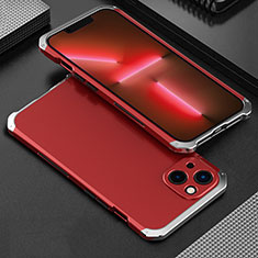 Handyhülle Hülle Luxus Aluminium Metall Tasche 360 Grad Ganzkörper für Apple iPhone 13 Mini Silber und Rot
