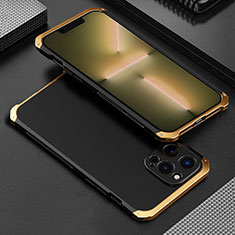 Handyhülle Hülle Luxus Aluminium Metall Tasche 360 Grad Ganzkörper für Apple iPhone 13 Pro Gold und Schwarz