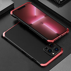 Handyhülle Hülle Luxus Aluminium Metall Tasche 360 Grad Ganzkörper für Apple iPhone 13 Pro Rot und Schwarz