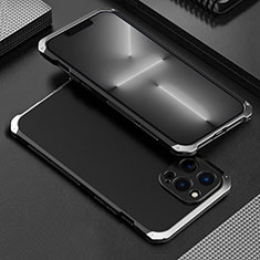 Handyhülle Hülle Luxus Aluminium Metall Tasche 360 Grad Ganzkörper für Apple iPhone 13 Pro Silber und Schwarz