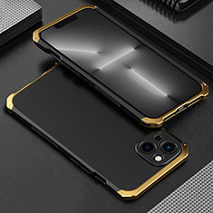 Handyhülle Hülle Luxus Aluminium Metall Tasche 360 Grad Ganzkörper für Apple iPhone 14 Gold und Schwarz