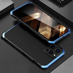 Handyhülle Hülle Luxus Aluminium Metall Tasche 360 Grad Ganzkörper für Apple iPhone 14 Pro Max Blau und Schwarz