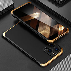 Handyhülle Hülle Luxus Aluminium Metall Tasche 360 Grad Ganzkörper für Apple iPhone 14 Pro Max Gold und Schwarz
