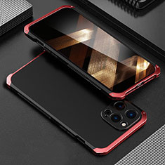Handyhülle Hülle Luxus Aluminium Metall Tasche 360 Grad Ganzkörper für Apple iPhone 14 Pro Max Rot und Schwarz