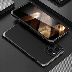 Handyhülle Hülle Luxus Aluminium Metall Tasche 360 Grad Ganzkörper für Apple iPhone 14 Pro Max Schwarz