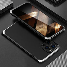 Handyhülle Hülle Luxus Aluminium Metall Tasche 360 Grad Ganzkörper für Apple iPhone 14 Pro Max Silber und Schwarz