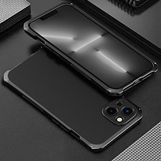 Handyhülle Hülle Luxus Aluminium Metall Tasche 360 Grad Ganzkörper für Apple iPhone 14 Schwarz