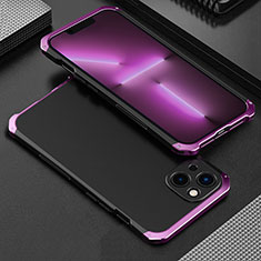 Handyhülle Hülle Luxus Aluminium Metall Tasche 360 Grad Ganzkörper für Apple iPhone 14 Violett