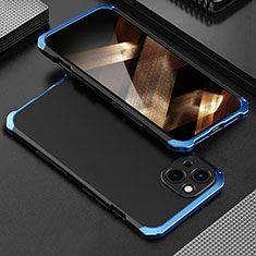 Handyhülle Hülle Luxus Aluminium Metall Tasche 360 Grad Ganzkörper für Apple iPhone 15 Plus Blau und Schwarz