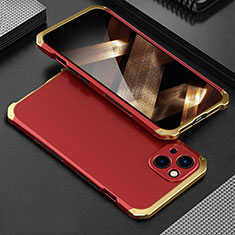 Handyhülle Hülle Luxus Aluminium Metall Tasche 360 Grad Ganzkörper für Apple iPhone 15 Plus Gold und Rot