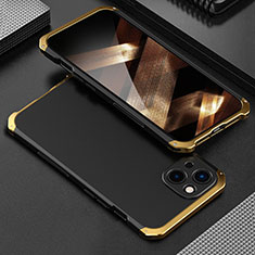 Handyhülle Hülle Luxus Aluminium Metall Tasche 360 Grad Ganzkörper für Apple iPhone 15 Plus Gold und Schwarz