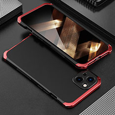 Handyhülle Hülle Luxus Aluminium Metall Tasche 360 Grad Ganzkörper für Apple iPhone 15 Plus Rot und Schwarz