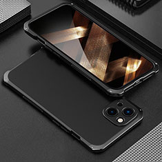 Handyhülle Hülle Luxus Aluminium Metall Tasche 360 Grad Ganzkörper für Apple iPhone 15 Plus Schwarz