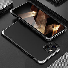 Handyhülle Hülle Luxus Aluminium Metall Tasche 360 Grad Ganzkörper für Apple iPhone 15 Plus Silber und Schwarz
