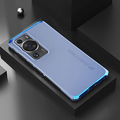 Handyhülle Hülle Luxus Aluminium Metall Tasche 360 Grad Ganzkörper für Huawei P60 Blau