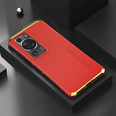 Handyhülle Hülle Luxus Aluminium Metall Tasche 360 Grad Ganzkörper für Huawei P60 Gold und Rot