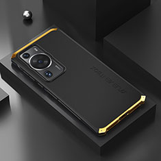 Handyhülle Hülle Luxus Aluminium Metall Tasche 360 Grad Ganzkörper für Huawei P60 Gold und Schwarz