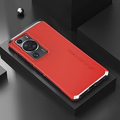 Handyhülle Hülle Luxus Aluminium Metall Tasche 360 Grad Ganzkörper für Huawei P60 Silber und Rot
