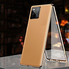 Handyhülle Hülle Luxus Aluminium Metall Tasche 360 Grad Ganzkörper für Oppo Find X3 5G Orange