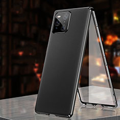 Handyhülle Hülle Luxus Aluminium Metall Tasche 360 Grad Ganzkörper für Oppo Find X3 5G Schwarz