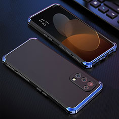Handyhülle Hülle Luxus Aluminium Metall Tasche 360 Grad Ganzkörper für Oppo Find X3 Lite 5G Blau und Schwarz