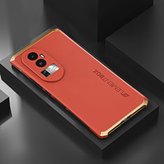 Handyhülle Hülle Luxus Aluminium Metall Tasche 360 Grad Ganzkörper für Oppo Reno10 Pro+ Plus 5G Gold und Rot