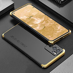 Handyhülle Hülle Luxus Aluminium Metall Tasche 360 Grad Ganzkörper für Oppo Reno6 5G Gold und Schwarz
