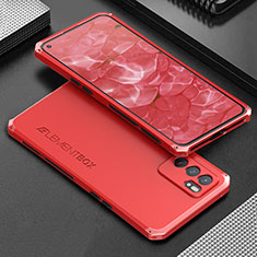 Handyhülle Hülle Luxus Aluminium Metall Tasche 360 Grad Ganzkörper für Oppo Reno6 5G Rot