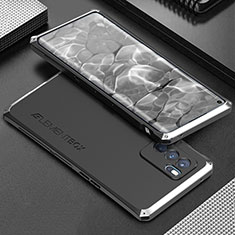 Handyhülle Hülle Luxus Aluminium Metall Tasche 360 Grad Ganzkörper für Oppo Reno6 Pro 5G India Silber und Schwarz