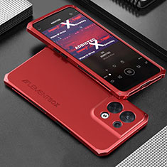 Handyhülle Hülle Luxus Aluminium Metall Tasche 360 Grad Ganzkörper für Oppo Reno8 5G Rot