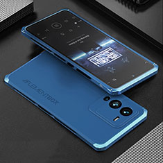 Handyhülle Hülle Luxus Aluminium Metall Tasche 360 Grad Ganzkörper für Vivo V25 Pro 5G Blau