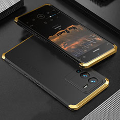 Handyhülle Hülle Luxus Aluminium Metall Tasche 360 Grad Ganzkörper für Vivo V25 Pro 5G Gold und Schwarz