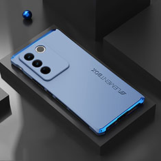 Handyhülle Hülle Luxus Aluminium Metall Tasche 360 Grad Ganzkörper für Vivo V27 5G Blau